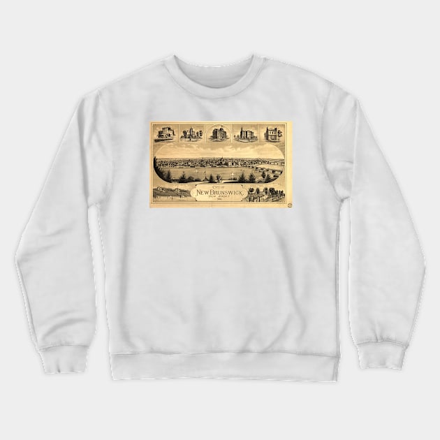 Vintage Pictorial Map of New Brunswick NJ (1880) Crewneck Sweatshirt by Bravuramedia